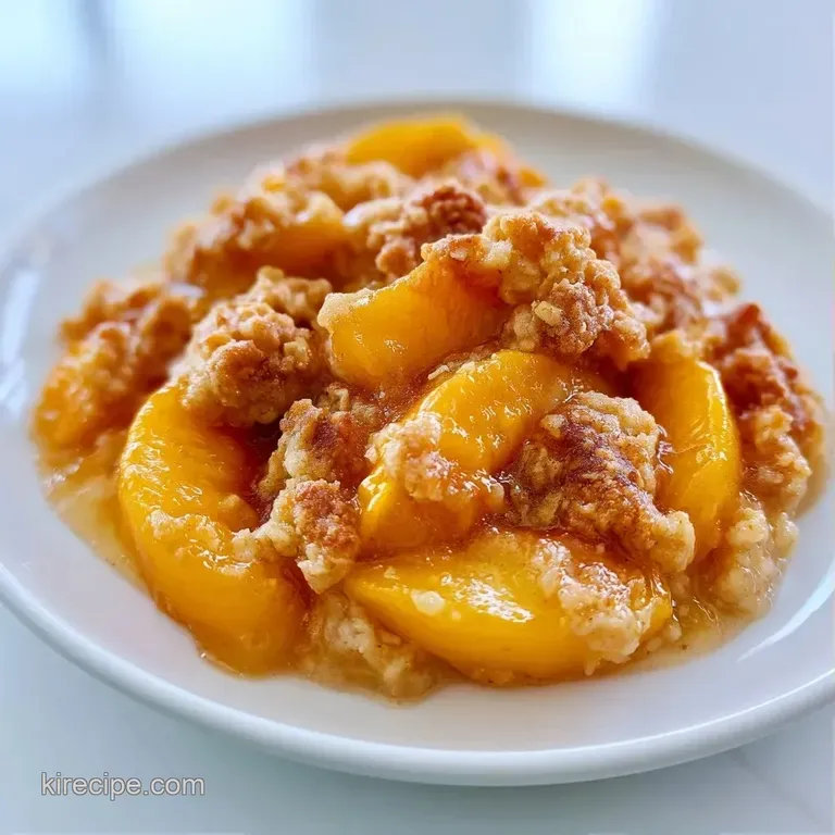 Warm, golden-brown crumble served in a white bowl topped with a melting scoop of creamy vanilla ice cream.