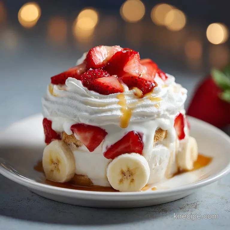A scoop of smooth banana pudding with whipped cream peaks and a vanilla wafer garnish on a white plate.