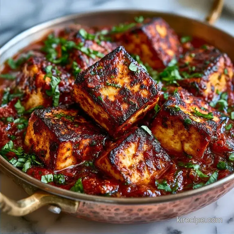 Spicy Basil Paneer Curry with Cornstarch Sear