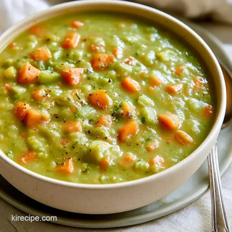 A deep teal bowl of thick green pur&eacute;e topped with a dollop of cr&egrave;me fra&icirc;che and crisp microgreens on a linen cloth.