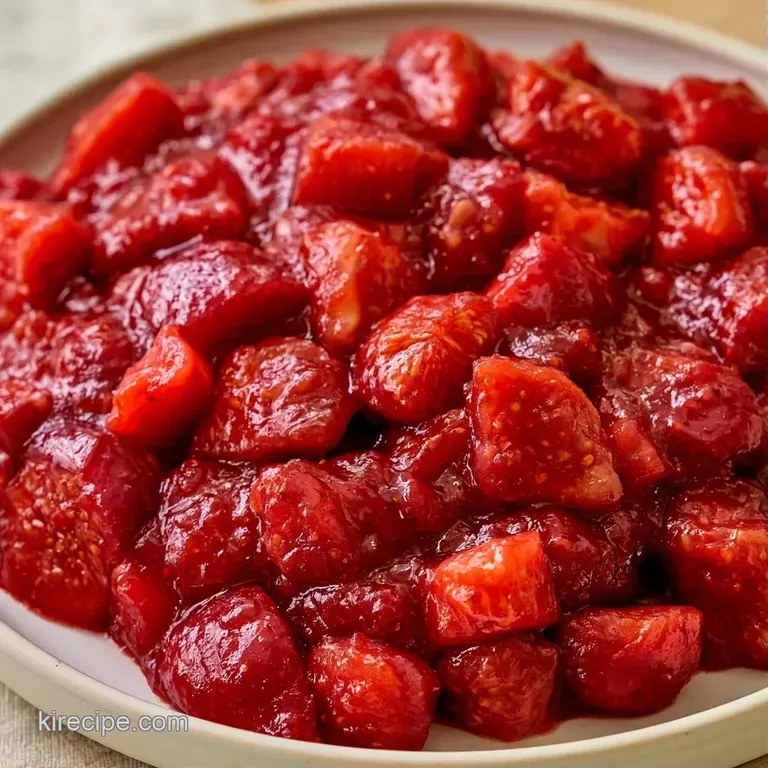 Glossy, deep red fruit preserves spread on a toasted sourdough slice with a small pat of melting yellow butter.