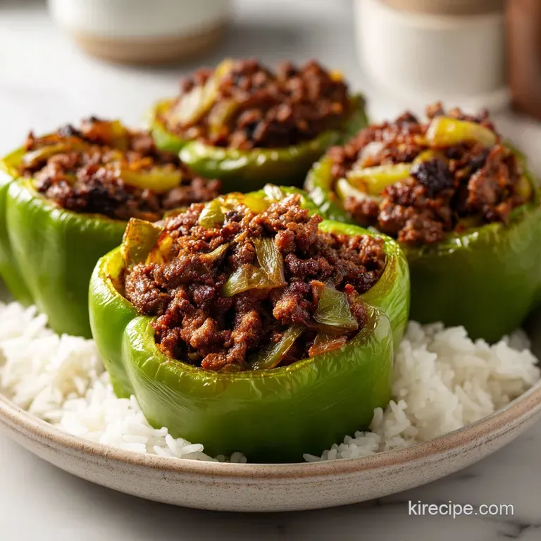 Stuffed Green Peppers with Ground Beef & Rice