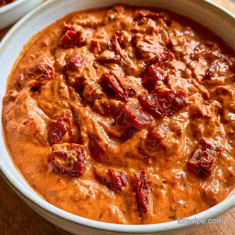 Deep red tomato sauce in a white ceramic bowl, drizzled with olive oil and sprinkled with chopped fresh herbs.