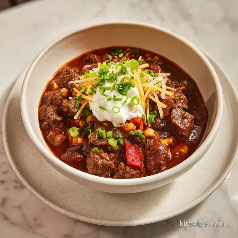 Hearty stew served in a rustic bowl, steam rising, garnished with fresh herbs.