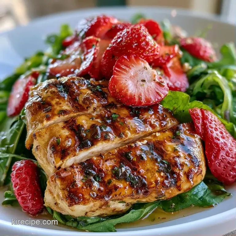 Vibrant mixed greens topped with sliced strawberries, candied nuts, and white cheese crumbles on a white plate.