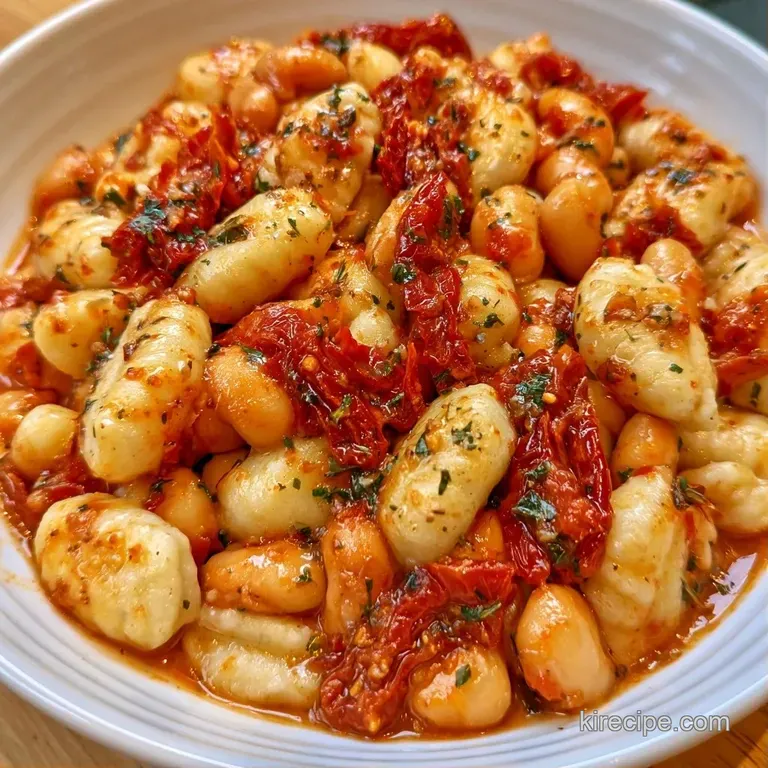 Elegant plating of soft pasta dumplings in a velvet white sauce with tart red tomato accents and fresh basil.