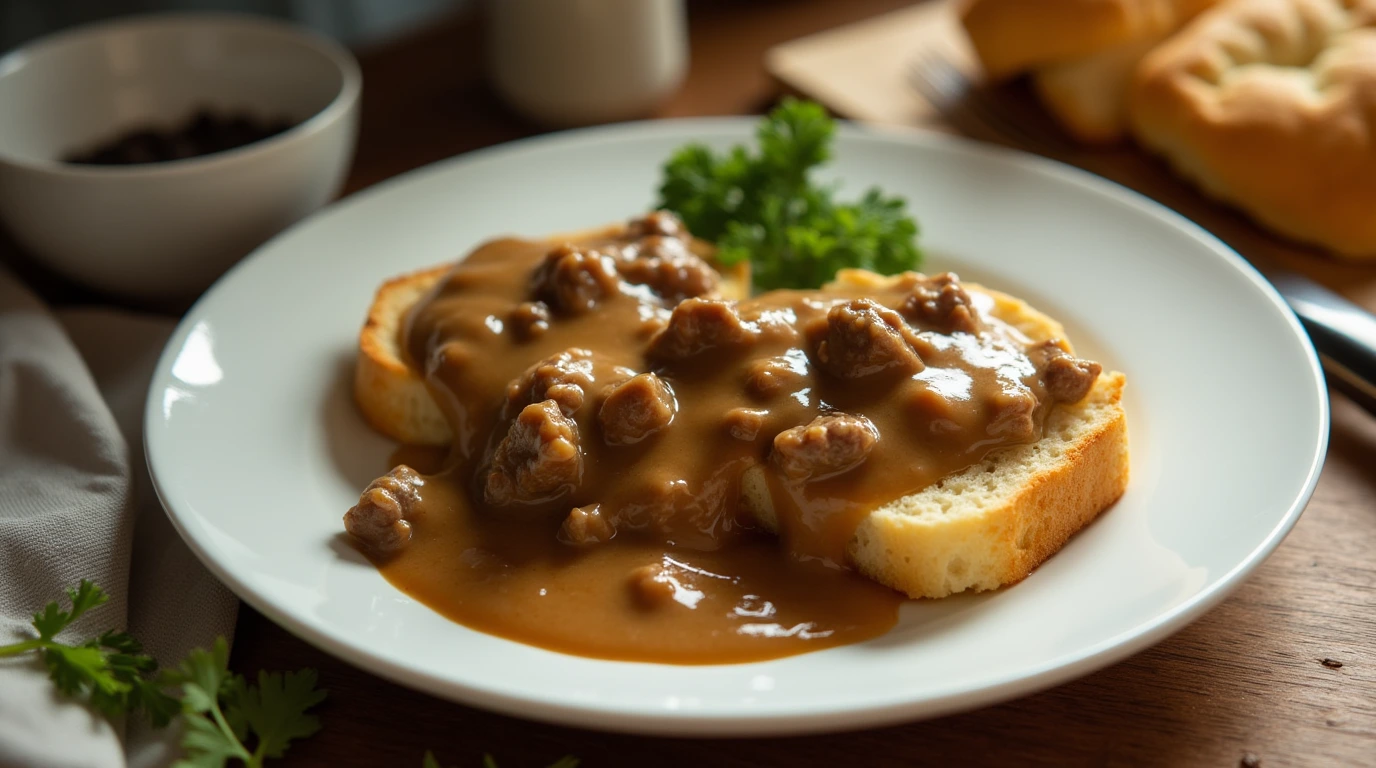 Growned Beef Gravy Over Toast or Buskets