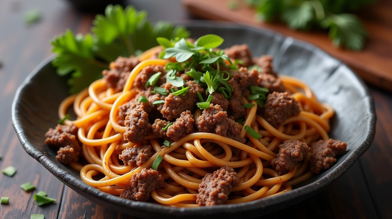 Mongolian Ground Beef Noodles