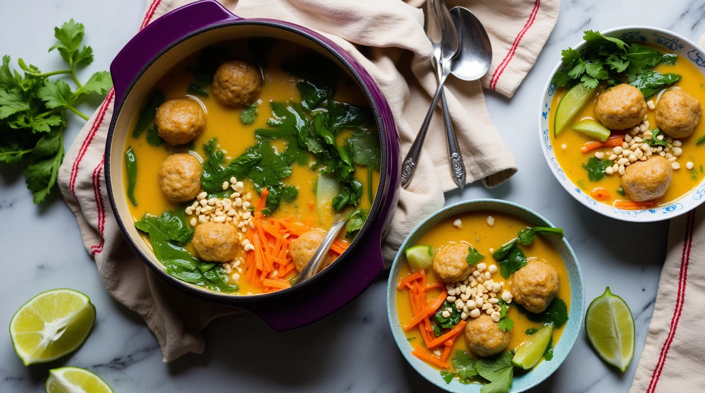 Thai Inspired Chicken Meatball Soup​