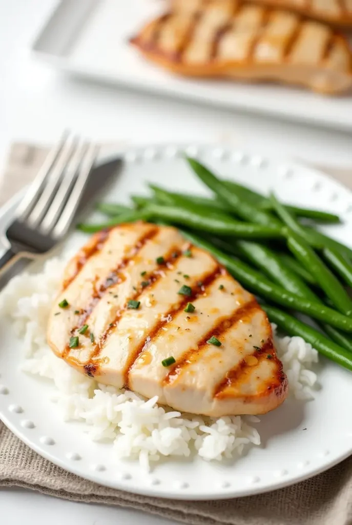 Grilled Chicken with Rice and Cooked Asparagus