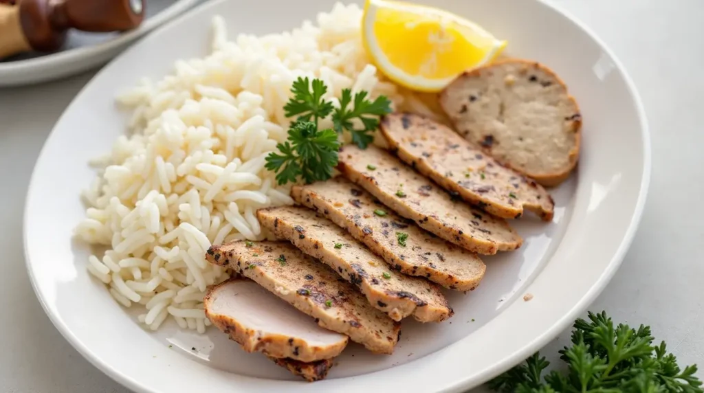 Grilled Chicken with Rice and Cooked Asparagus