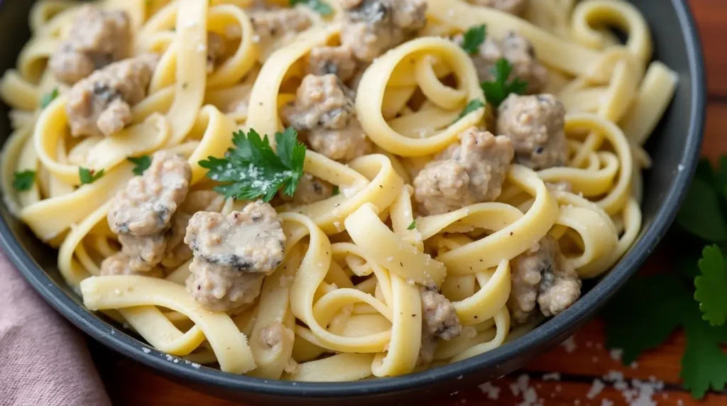 Ground Beef Pasta Alfredo