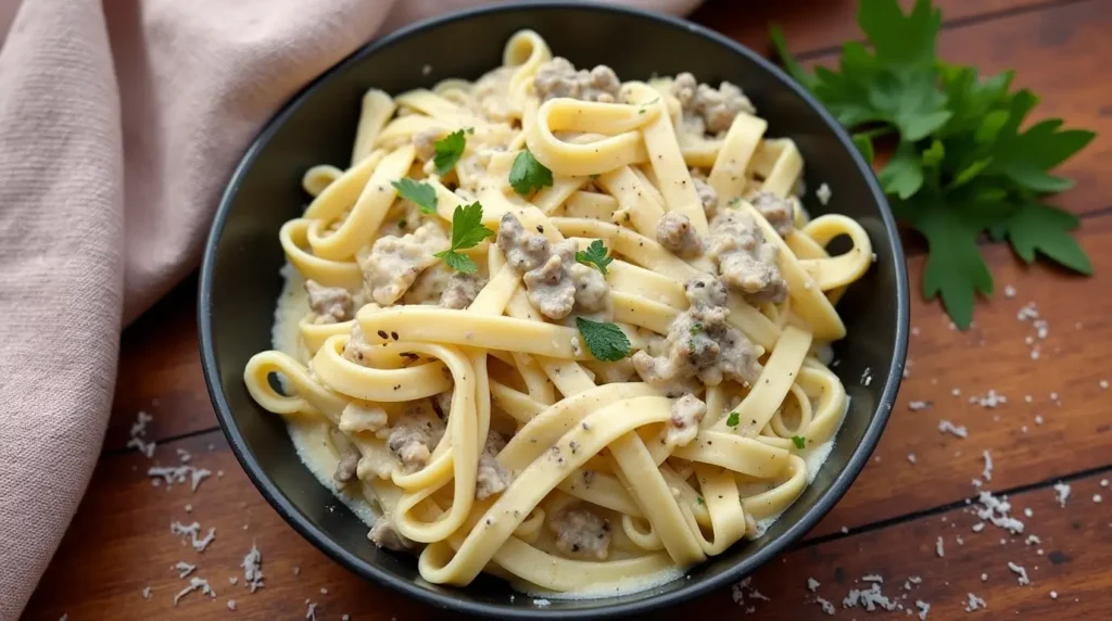 Ground Beef Pasta Alfredo