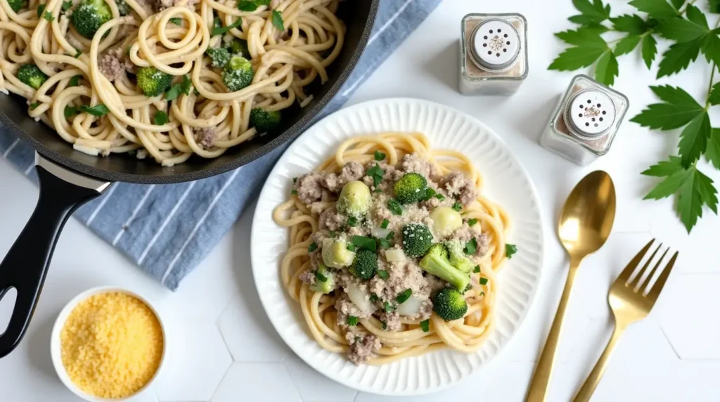 Ground Beef Spaghetti Alfredo
