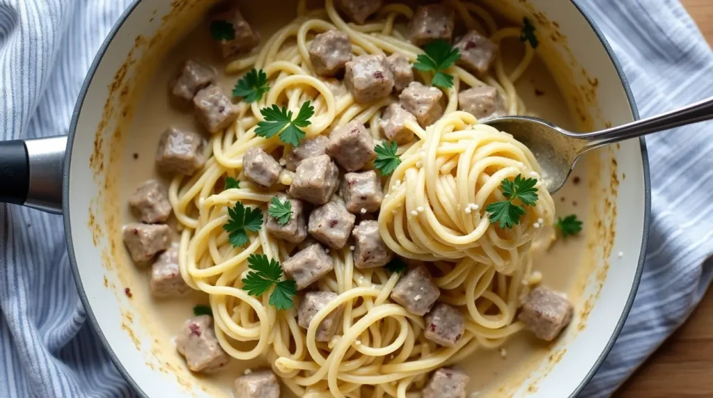 Ground Beef Spaghetti Alfredo
