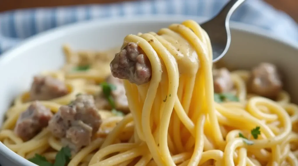 Ground Beef Spaghetti Alfredo
