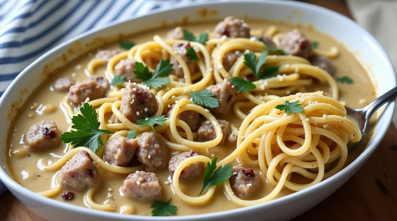 Ground Beef Spaghetti Alfredo