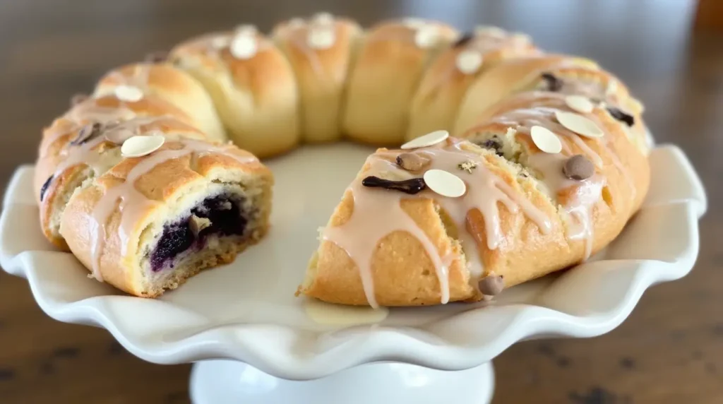 Pastry With Frosting and Jelly Filling in Ring Shape