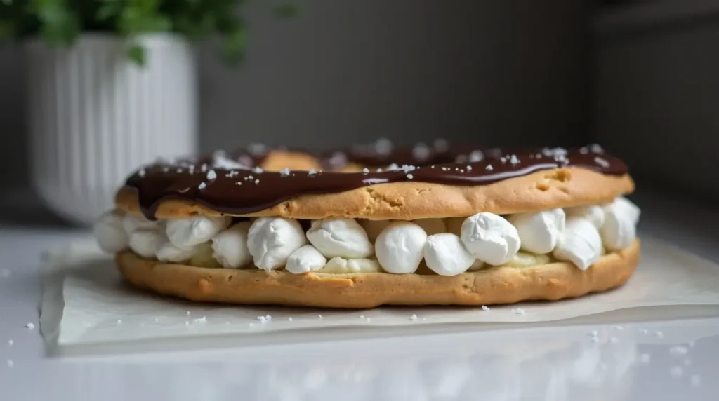 Pastry With Frosting and Jelly Filling in Ring Shape