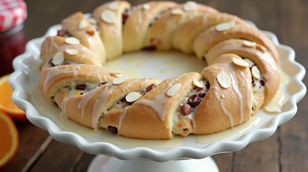 Pastry With Frosting and Jelly Filling in Ring Shape