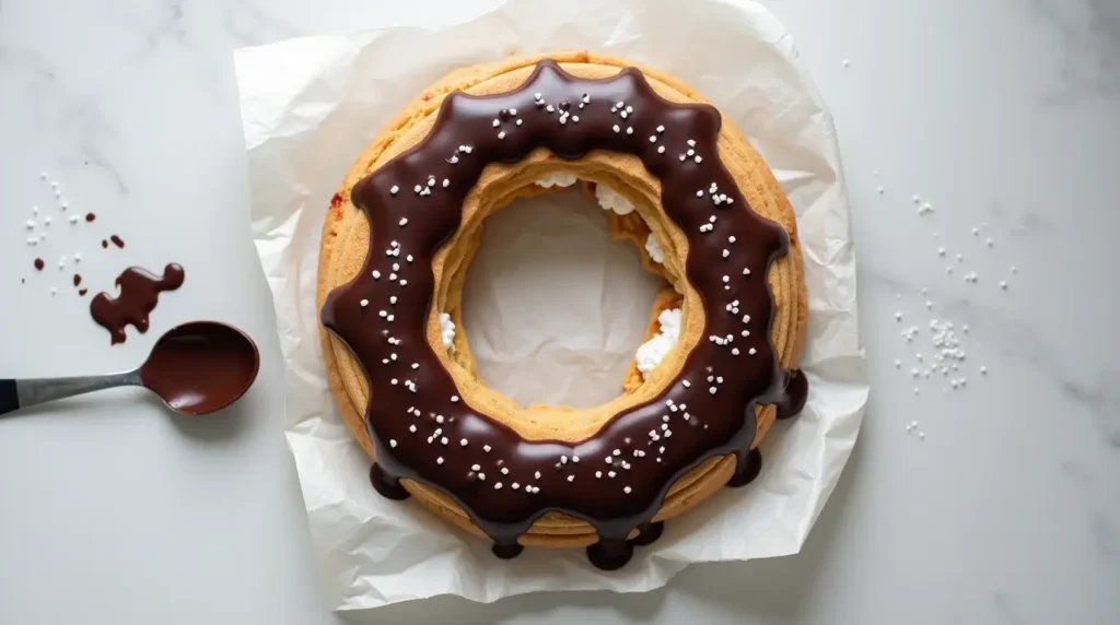 Pastry With Frosting and Jelly Filling in Ring Shape