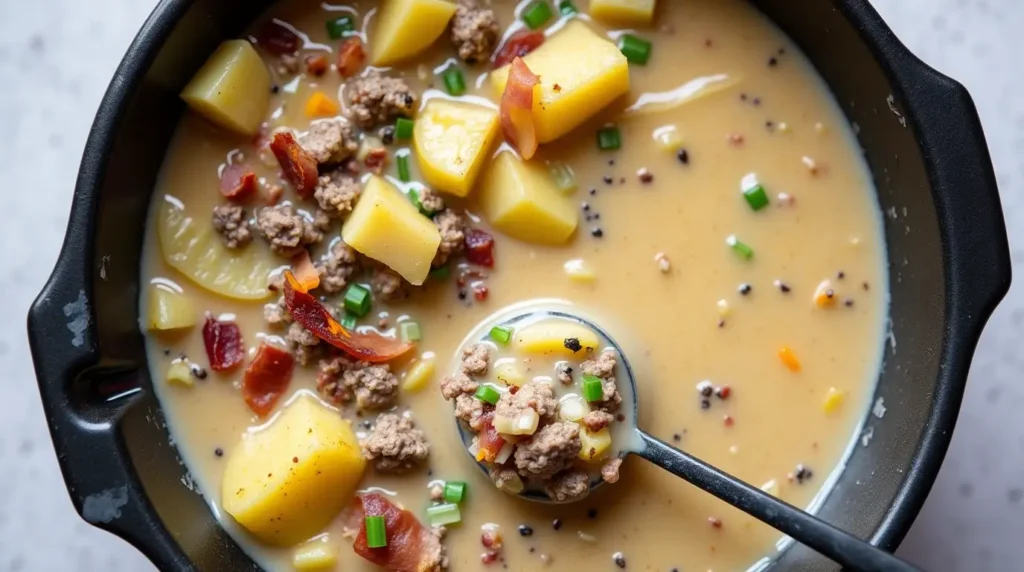 Crock Pot Creamy Potato and Hamburger Soup