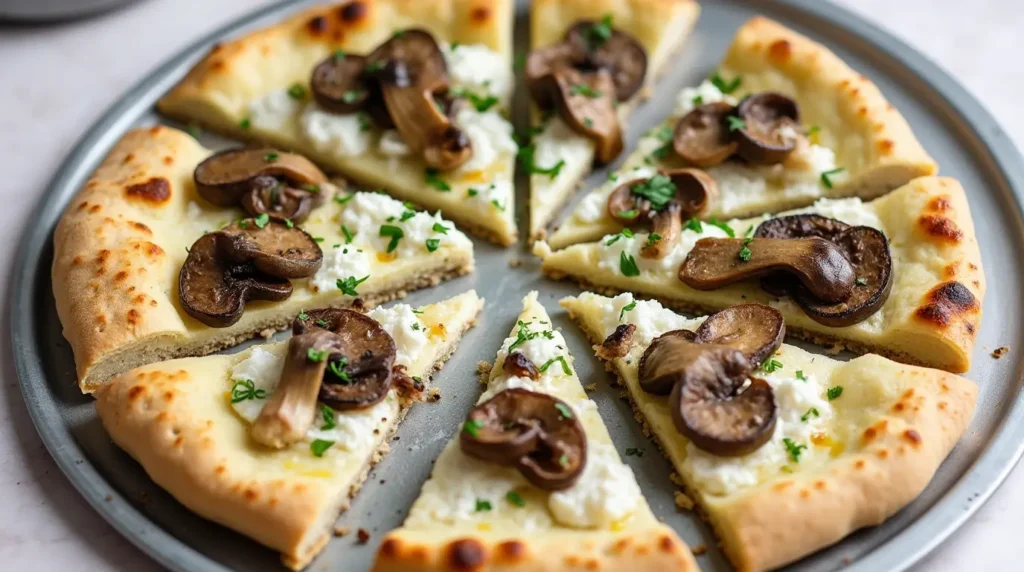 Gourmet Pizza Quattro Formaggi Chicken Garlic Mushrooms Green Olives